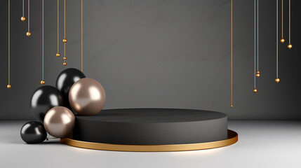 3D empty gold black podium background with a pedestal stage, luxury podium for product presentation