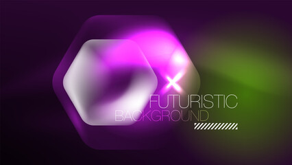 Glowing neon hexagons in dark space. Digital technology cyberspace hi-tech techno abstract background template