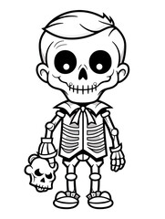 Obraz na płótnie Canvas Cartoon Skull Coloring Pages, Fun and Imaginative Skeleton Art for Kids' Coloring Adventure