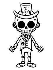 Cartoon Skull Coloring Pages, Fun and Imaginative Skeleton Art for Kids' Coloring Adventure