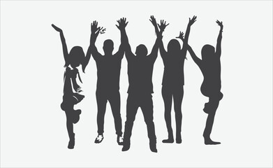 Fototapeta premium Radiating Joy, Captivating Silhouettes of Ecstatic People Celebrating Life