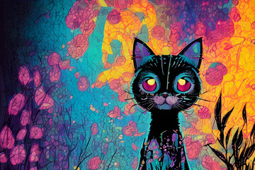 cute black cat painting
