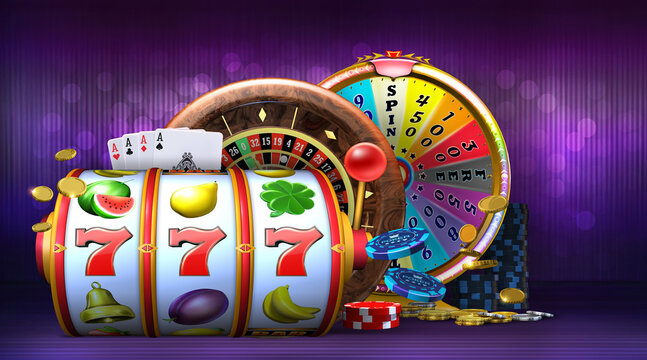 Gambling concept image for casinos offering for play a wide variety of casino games. The composition showcases an array of 3D rendered casino graphics.