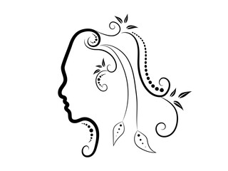 silhouette of a woman with floral abstract 