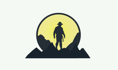 Sheriff silhouette, dark mood, mountain cowboy logo