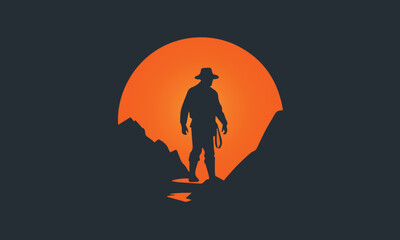 Sheriff silhouette, dark mood, mountain cowboy logo