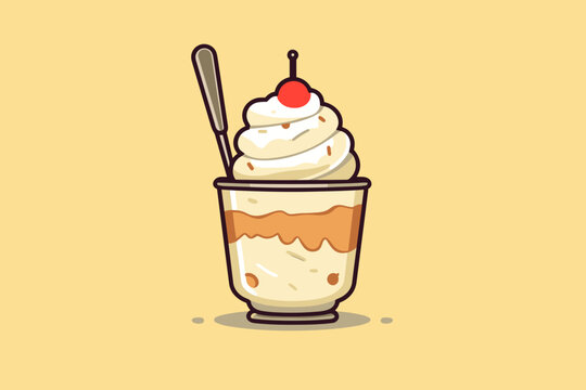 Doodle inspired Creamy dessert, cartoon sticker, sketch, vector, Illustration