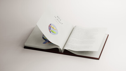 3D Illustration of a 3D DNA Guidebook opening to reveal detailed illustration about the structure of DNA