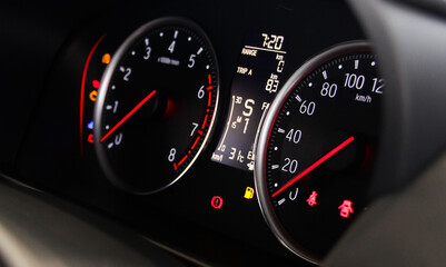 Digital Car miles or speedometer scoring with icon and number of car on dashboard. transportation...