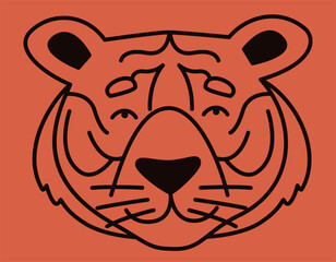 Tiger face in doodle style. Cute Asian animal.