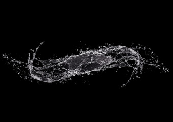 黒背景に飛び散る抽象的な水しぶきの3dイラスト