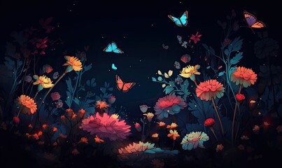Naklejka na ściany i meble The delicate wings of the butterflies fluttered against the blue background, adding movement and life to the scene. Creating using generative AI tools