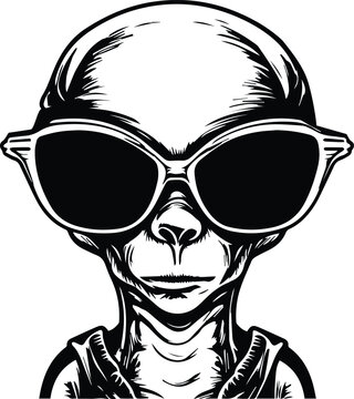 Alien In Sunglasses Logo Monochrome Design Style