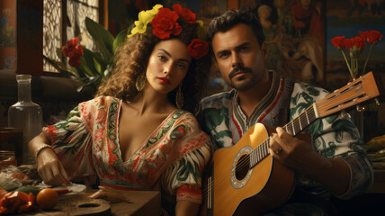 Obraz na płótnie Canvas mexican couple with guitar