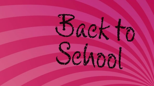 Animation of back two school text over pink stripes spinning
