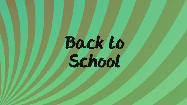 Animation of back two school text over green stripes spinning