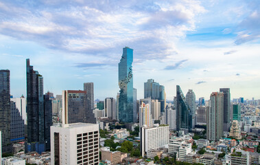 Fototapeta na wymiar Top view Commercial building in Bangkok city at twilight with skyline,Thailand