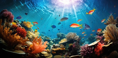 Fototapeta na wymiar Rich Colors in an Underwater Coral Reef, generative ai