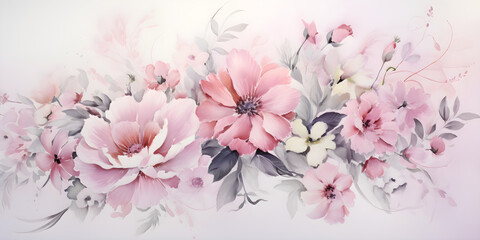 watercolour floral bouquet of pink flowers for wedding stationary invitations, greetings, wallpapers, fashion, prints