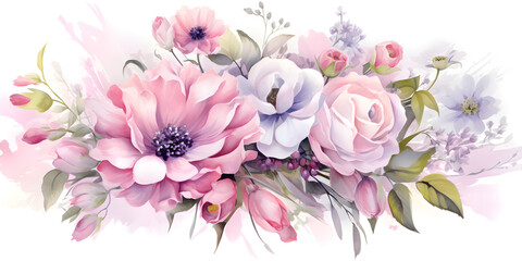 watercolour floral bouquet of pink flowers for wedding stationary invitations, greetings, wallpapers, fashion, prints