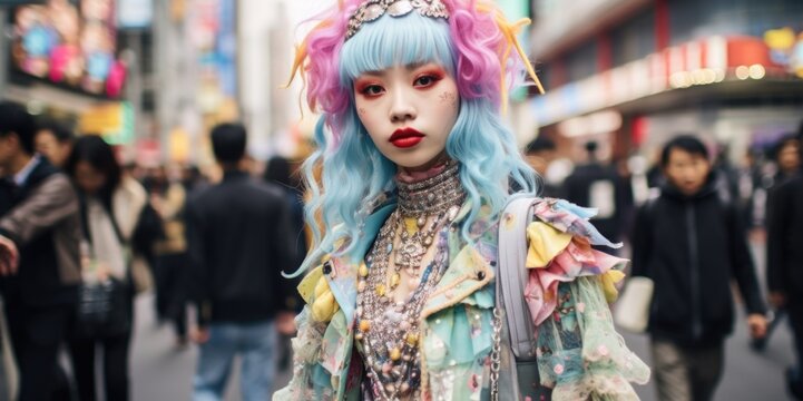 Whimsical and Colorful Harajuku Outfit, generative ai