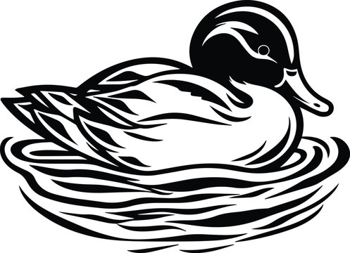 Duck In Water Logo Monochrome Design Style