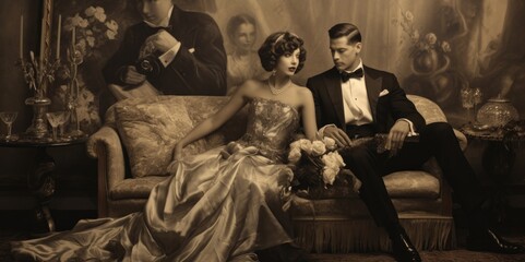 High Society Glamour in Sepia Tone, generative ai
