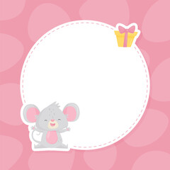 Round Empty Card with Cute Mouse as Funny Little Animal Vector Template