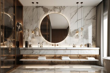 Obraz na płótnie Canvas Spacious bathroom in gray tones with heated floors .Generative AI