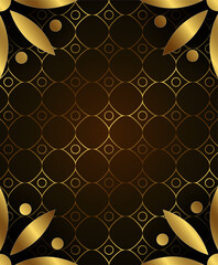 Abstract vector dark background with golden pattern and flower
