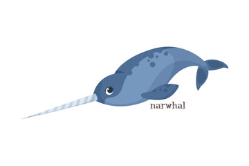 Blue Narwhal with Long Horn as Animal of North Vector Illustration © Happypictures