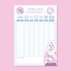 log book tahajjud or night prayer challenge prayer checklist template design