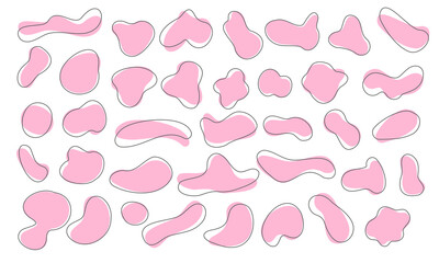 Obraz premium Liquid organic shapes collection with line. Pink amoeba blob irregular form with outline circle