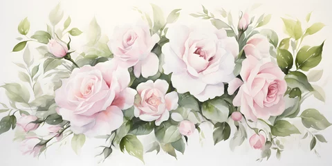 Behang watercolour bouquet of roses on a white background wedding stationary, greetings, wallpapers, fashion, background © sam