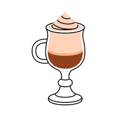 Coffee Aromatic Drink Poured in Glass with Cream Vector Illustration