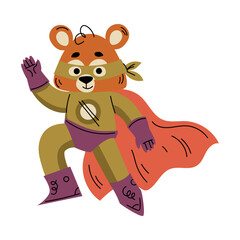 Bear Animal Superhero Character Dressed in Mask and Cape Vector Illustration