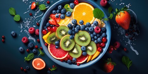 Fototapeta na wymiar Clean and Refreshing Smoothie Bowl with Fresh Fruits from Above, generative ai