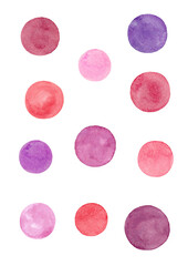 ベリー系をイメージさせる色合いの水彩で描いた円のパターン