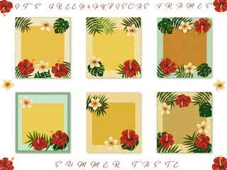 メッセージカード素材【ハイビ・モンステラ・ヤシ】夏の海のフレーム(・&forall;・)	
