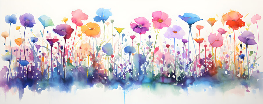 background with colourful watercolour summer flowers