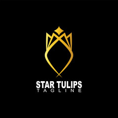Logo design of a tulip flower with a golden star. can be used for beauty products or fashion logos