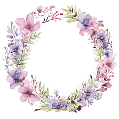 Obraz na płótnie Canvas Spring Floral Round Frame, Watercolor Style, Transparent.