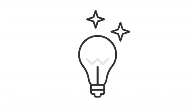 Insight line animation. Lightbulb with sparks animated icon. Light up. Creative solution. Decision making. New idea. Black illustration on white background. HD video with alpha channel. Motion graphic