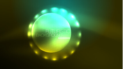 Neon glowing circles, magic energy space light concept, abstract background wallpaper design