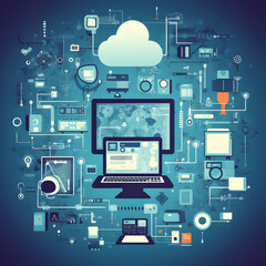 Cloud computing concept with laptop, generative ai