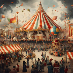 Carnival in the city with a circus tent, generative ai. - obrazy, fototapety, plakaty