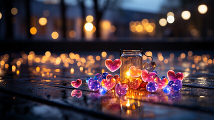 Heartfelt Radiance: Valentine's Day Magic with Colorful Blue, Pink, and Orange Hearts