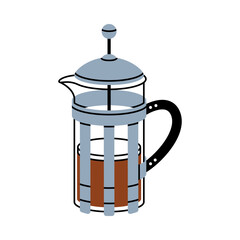 Glass French Press or Kettle with Coffee Aromatic Drink Vector Illustration