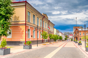 Central Walking Street Along With Old Red Brick Building in the City of Pinsk