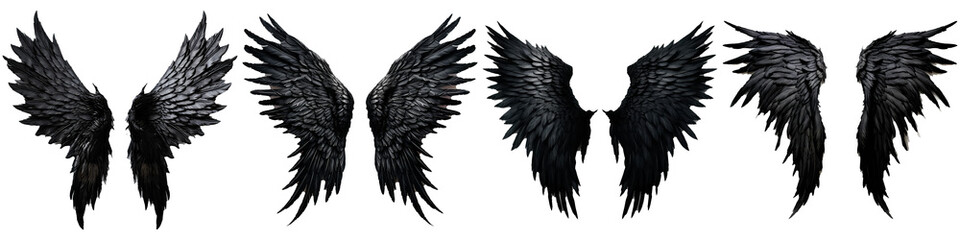 set illustration of black wings on white halloween concept